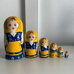 Hand-Painted Russian Nesting Dolls Matryoshka Stacking 6" Tall set of 6 yellow